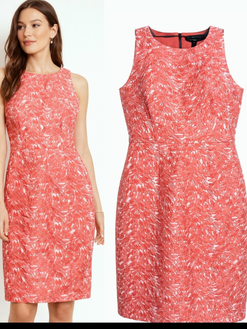 NWT ANN TAYLOR Women's PINK Sleeveless Sheath FLORAL Midi Office DRESS SIZE 2